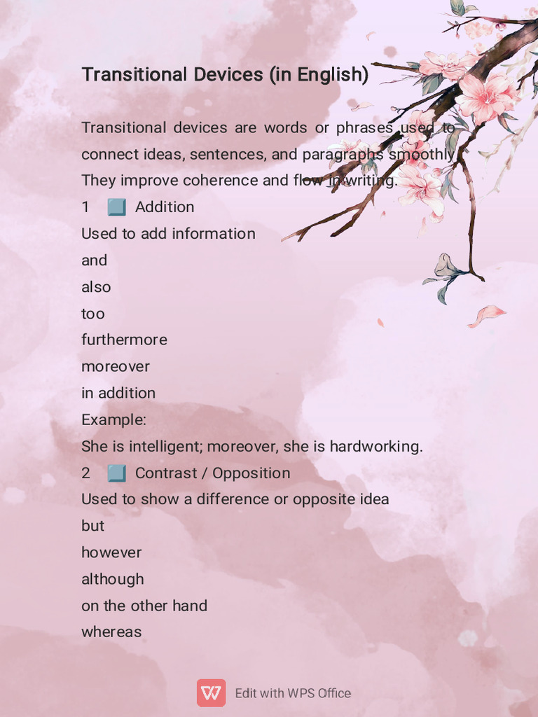Essential Transitional Devices in Writing | PDF