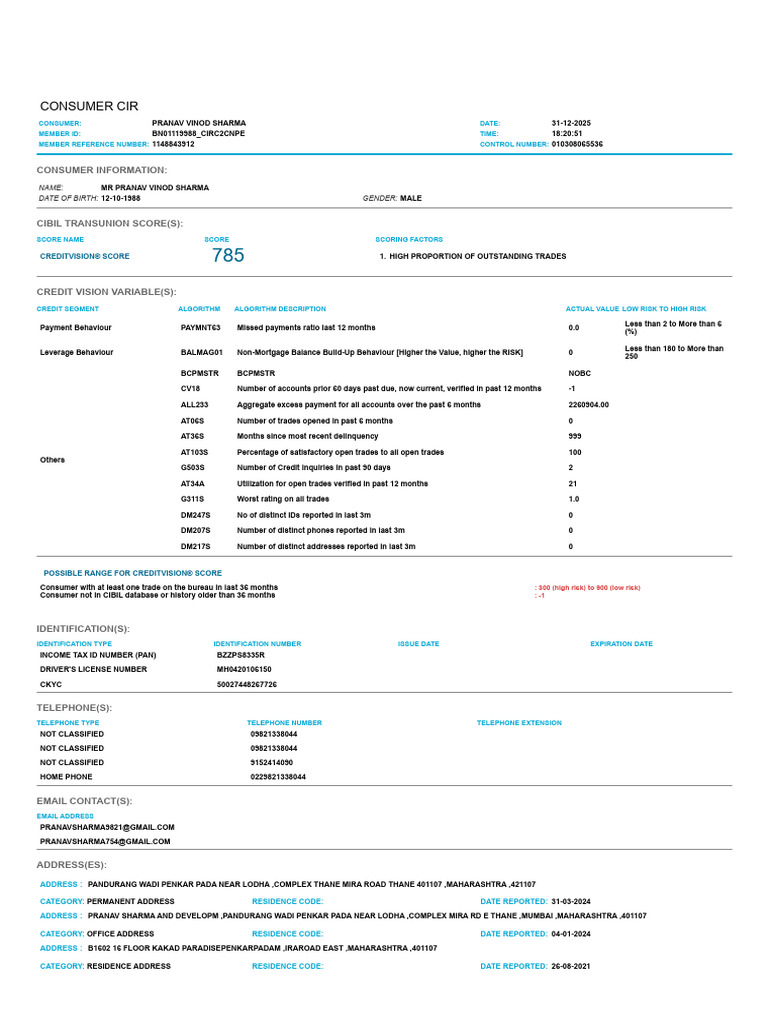 Cibil_ Consumer Information Report | PDF | Interest | Credit