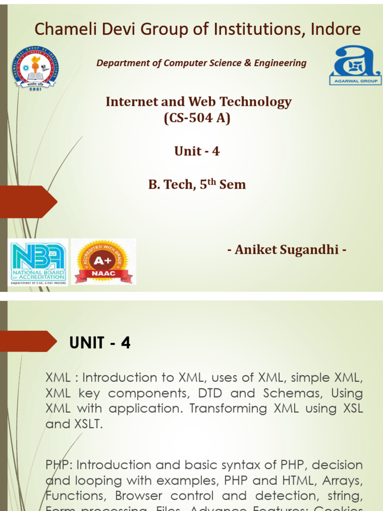 XML and PHP Overview for B.Tech Students | PDF | Xslt | Xml