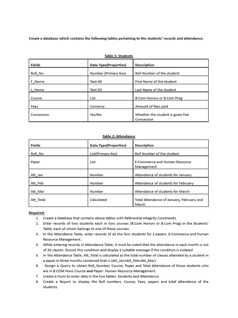 Student Records and Attendance Database | PDF | Data | Chess Theory
