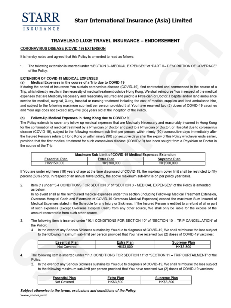 SIIA Trave Lead Luxe Policy Specimen 20251023 35a0b25147 | PDF | Physician  | Insurance