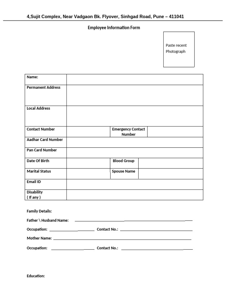 Employee Information Form Template | PDF