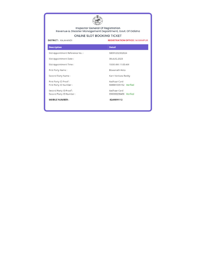 Slot Appoinment | PDF