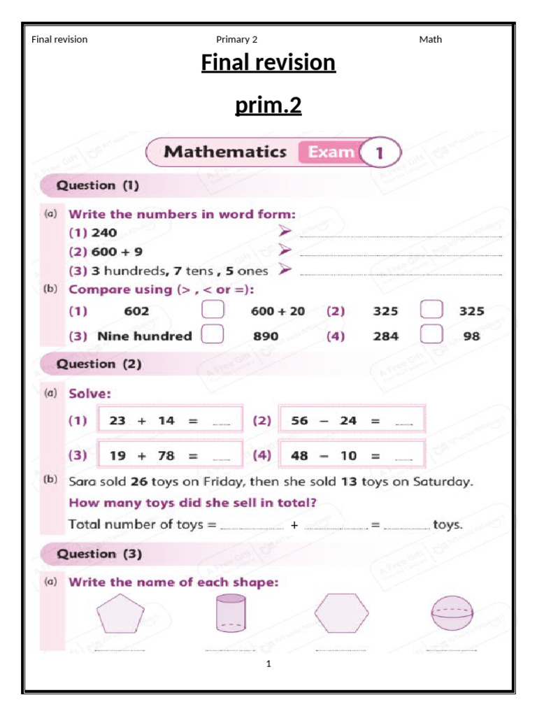 Primary 2 Math Final Revision Guide | PDF