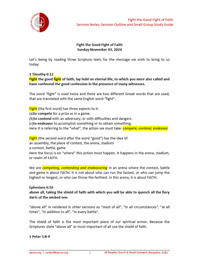 Fight the Good Fight of Faith Guide | PDF | Jesus | Deliverance Ministry