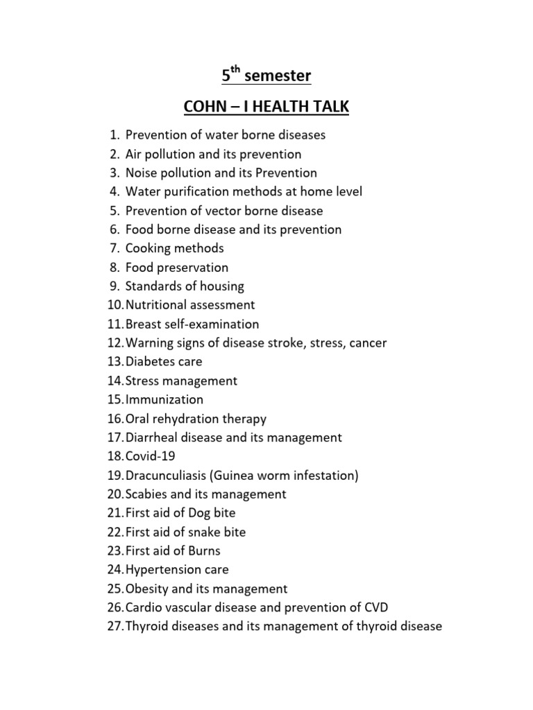 Comprehensive Health Talk Topics | PDF