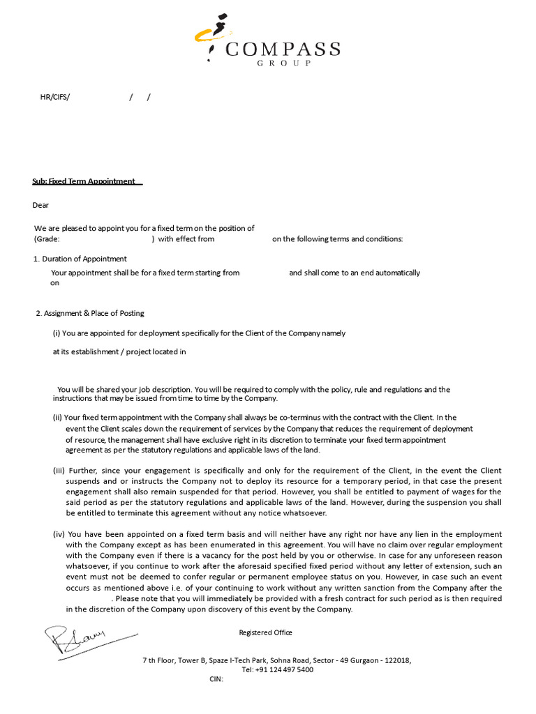 Fixed Term Employment Agreement Details | PDF | Employment | Salary