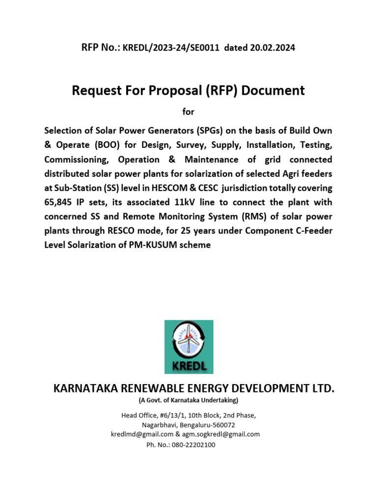 RFP Document | PDF | Photovoltaics | Photovoltaic System