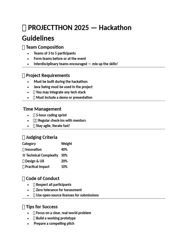 Projectthon 2025 Hackathon Guidelines | PDF