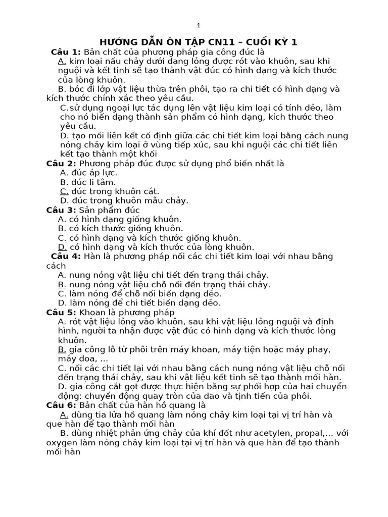 HƯỚNG DẪN ÔN TẬP CN11 - BÀI 8-14 | PDF