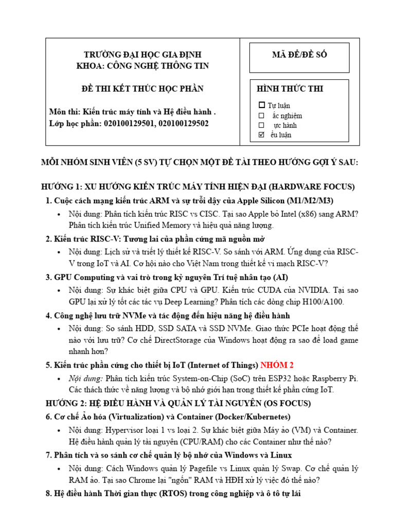 Đề Thi Môn Ktmt Hdh k19 Hk2 2025 2026 | PDF