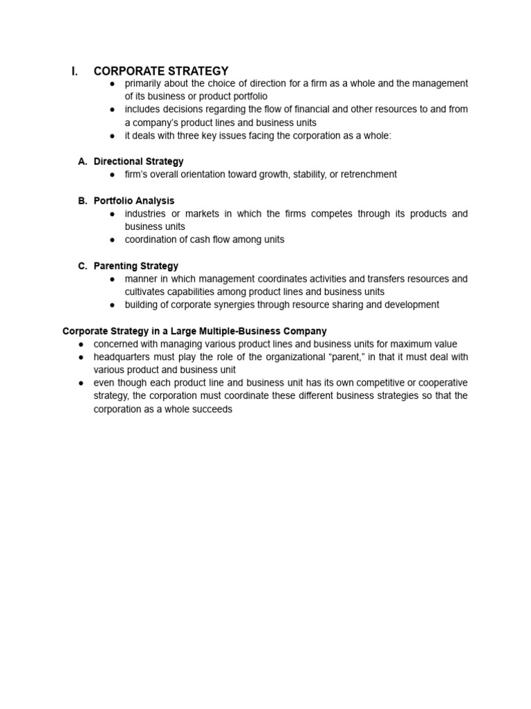 Corporate Strategy Overview and Key Issues | PDF