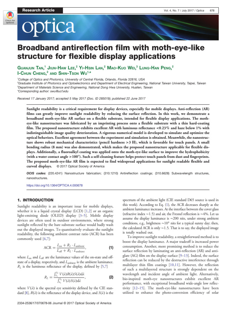 Moth-Eye Antireflection Film for Displays | PDF | Thin Film | Microscope
