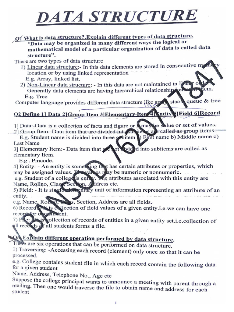 Data ST Notes of The Computer Science 12 TH Class | PDF