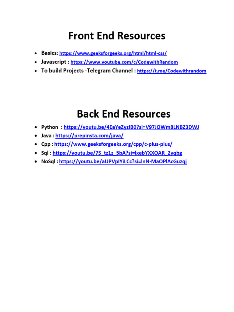 Essential Front and Back End Resources | PDF