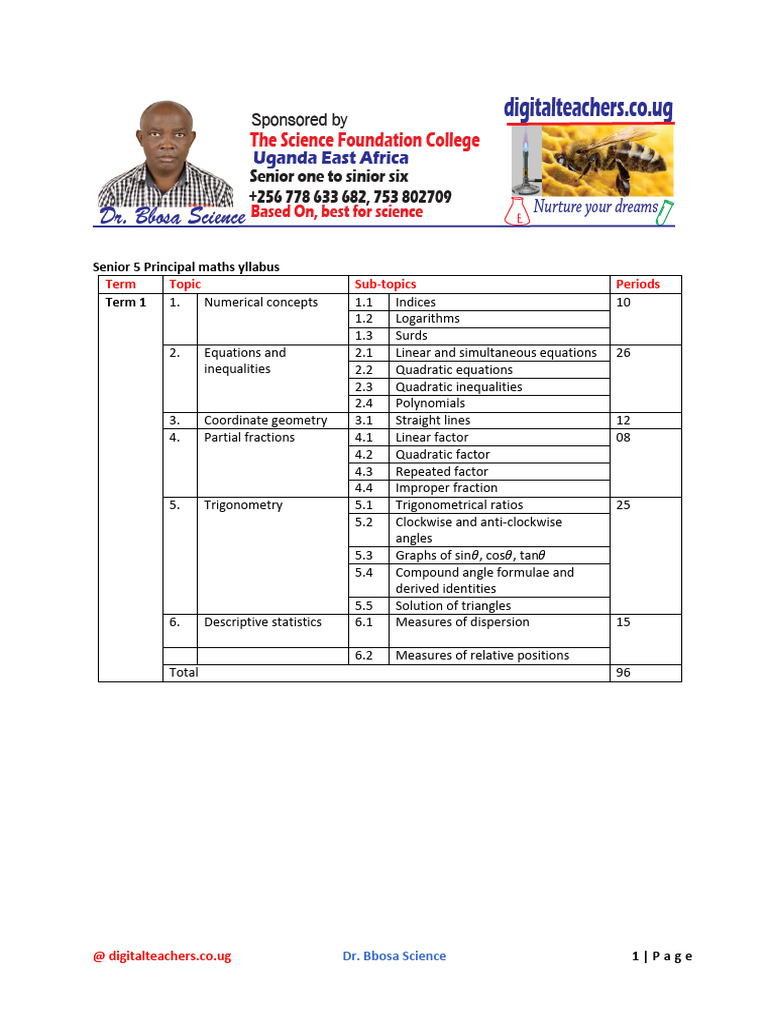 Senior 5 & 6 Maths Syllabus Overview | PDF | Probability Distribution ...