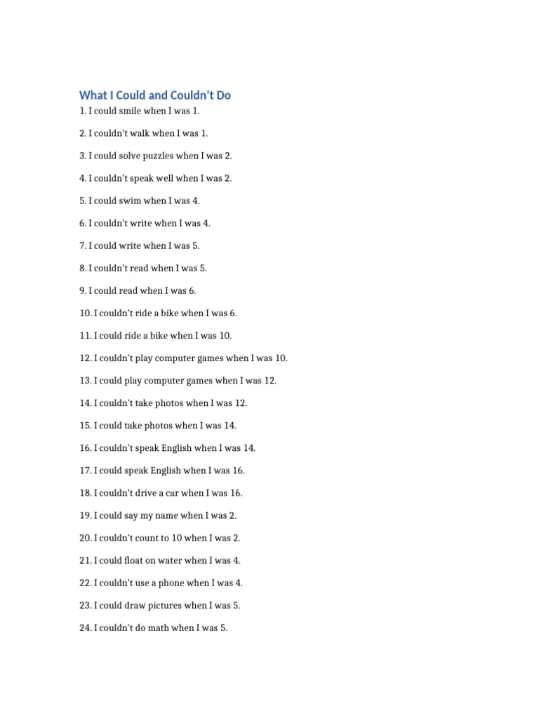 Could Couldnt Sentences | PDF