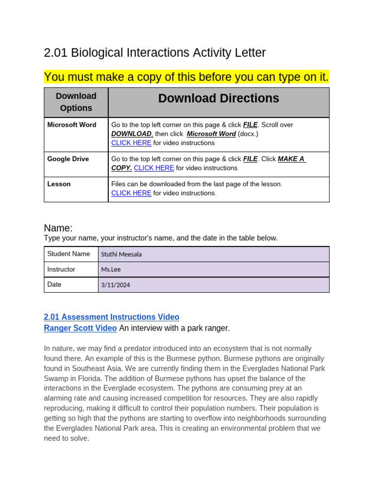 2.01 Biological Interactions | PDF | Computer File | Everglades