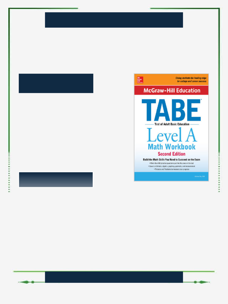 McGraw Hill Education TABE Level A Math Workbook 2nd Edition Richard Ku ...