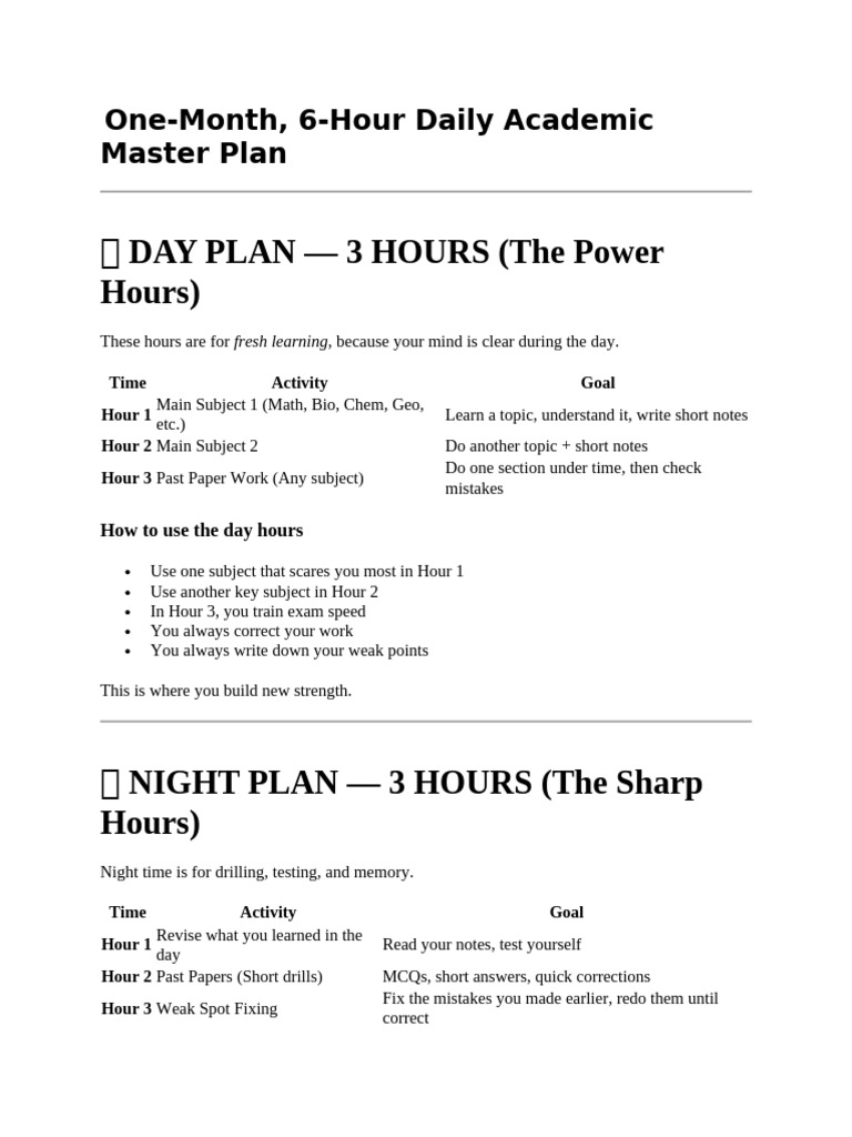 One-Month Academic Master Plan | PDF