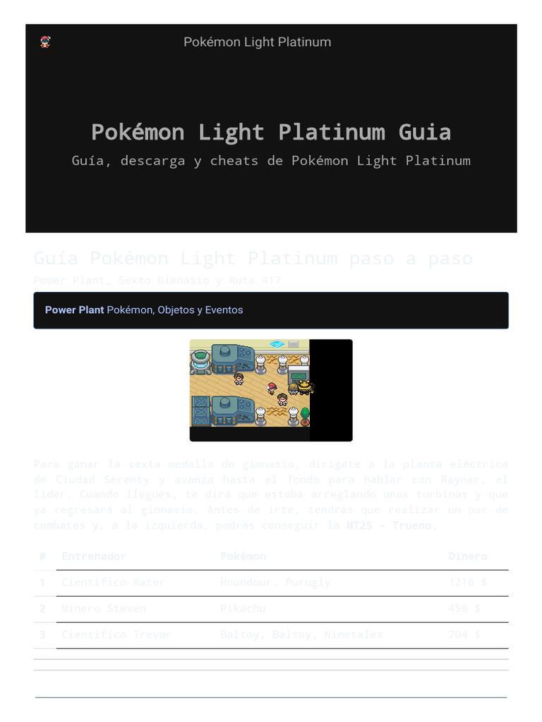 Guía Completa Pokémon Light Platinum | PDF | Videojuegos | Pokémon