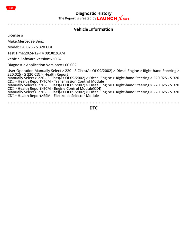 Mercedes-Benz S 320 CDI Diagnostic Report | PDF | Vehicle Parts ...