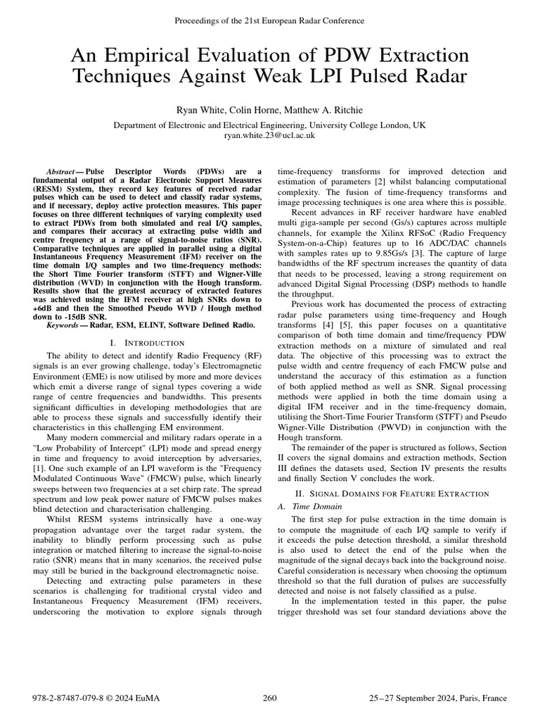 Evaluating PDW Extraction Techniques | PDF | Digital Signal Processing ...