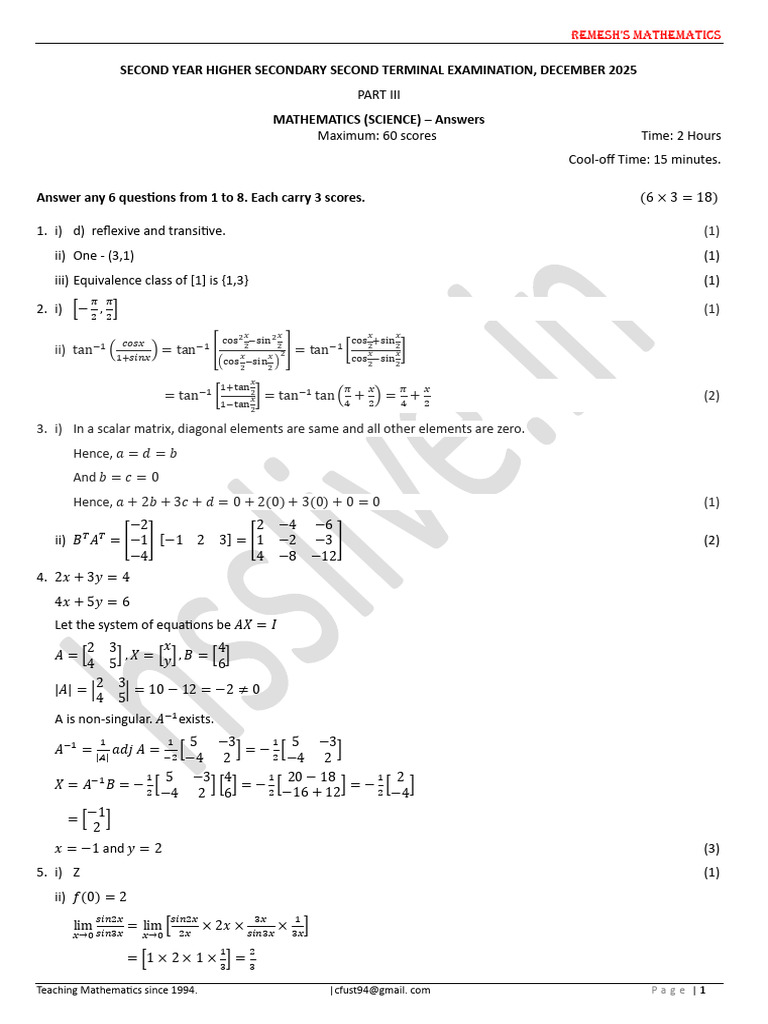 Mathematics Exam Answers December 2025 | PDF | Area | Mathematical Objects
