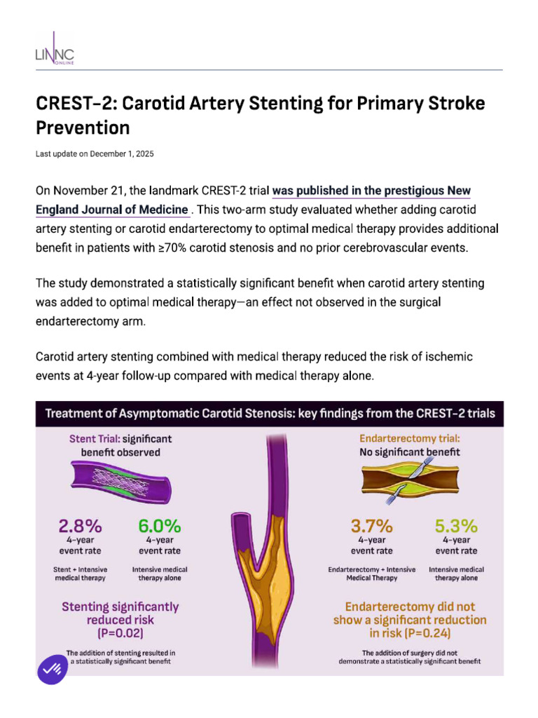 Carotid Artery Stenting For Primary Stroke Prevention | PDF