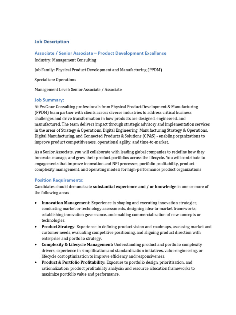 Associate/Senior Associate in Product Development | PDF | Innovation ...