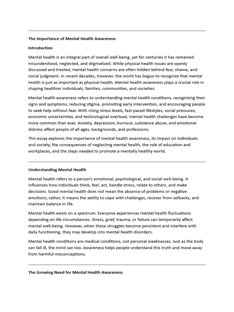 Importance of Mental Health Awareness | PDF | Mental Health | Chronic ...