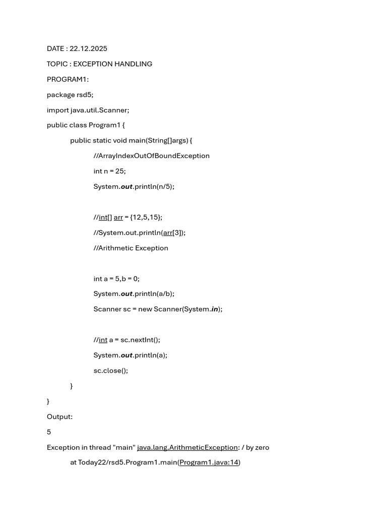 Java Exception Handling Examples | PDF | Computer Engineering | Control ...