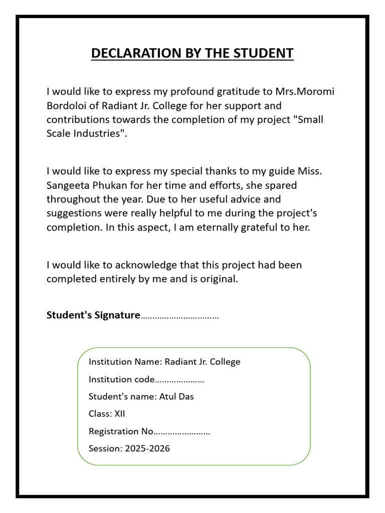 Declaration by the Student Atul Eco | PDF