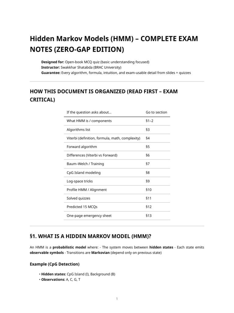 Hidden Markov Models Exam Notes Guide | PDF | Applied Mathematics ...