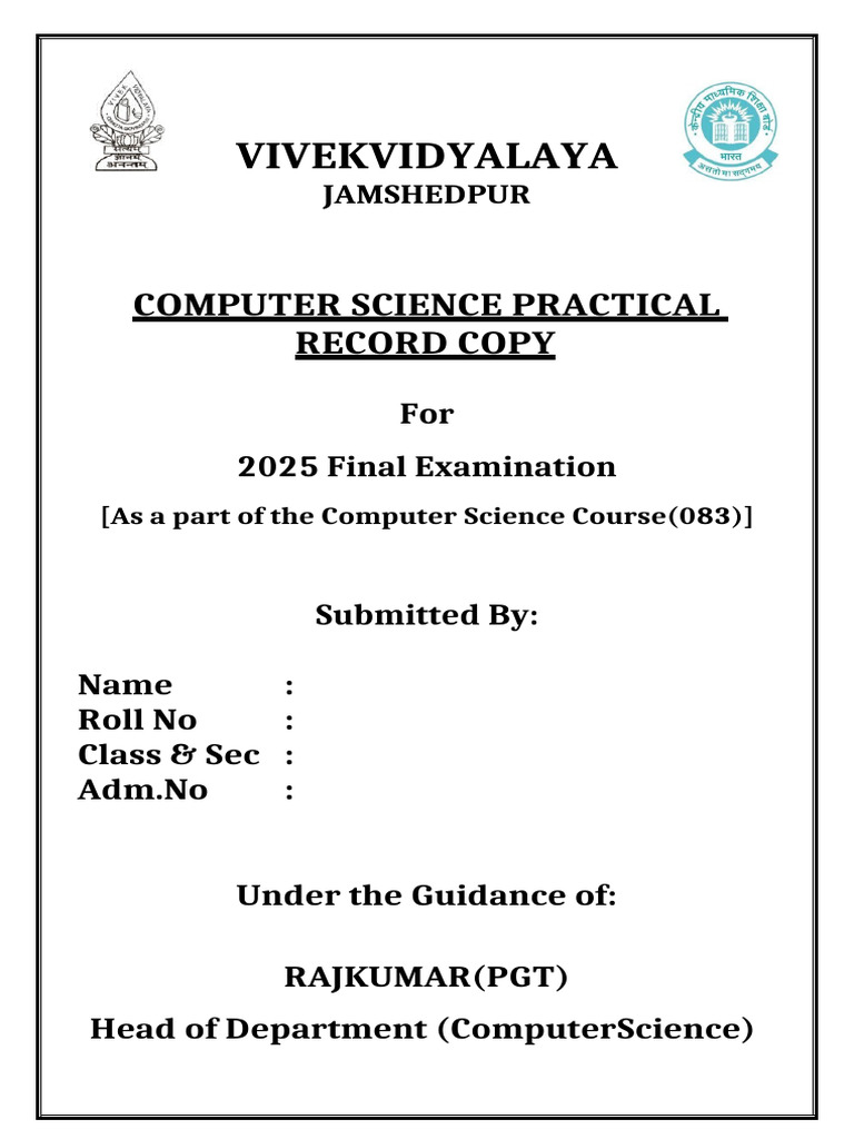 Computer Science Practical Record 2025 | PDF