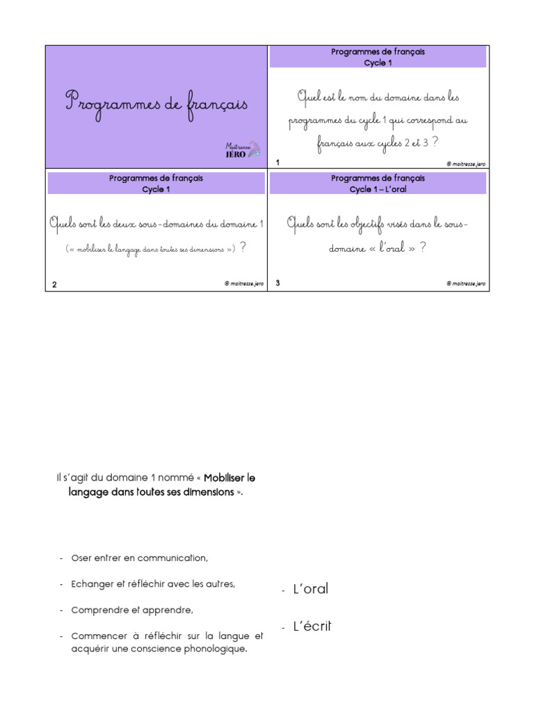 Programmes de français Cycle 1 à 3 | PDF | Langue française | Syllabe