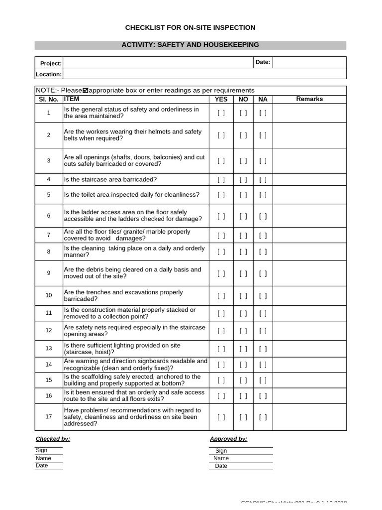 On-Site Safety Inspection Checklist | PDF