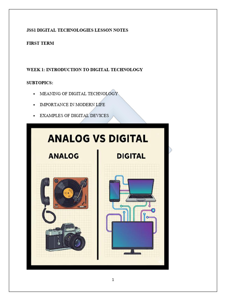 JSS1 Digital Technology Lesson Notes | PDF | Byte | Computer Data Storage