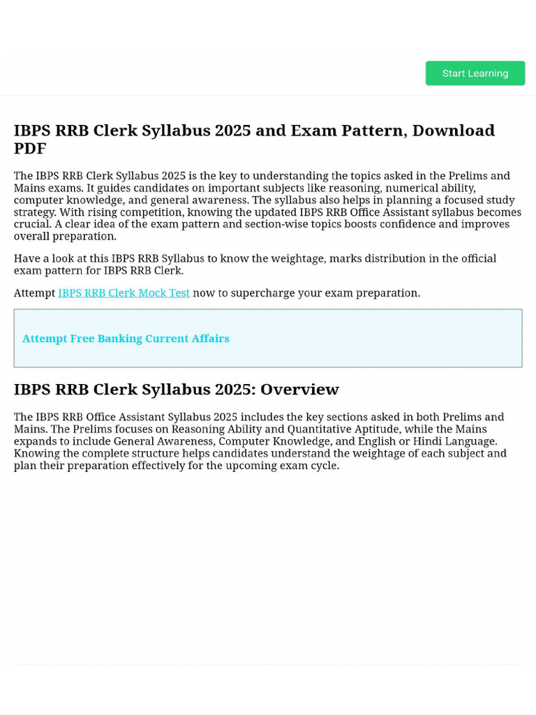 IBPS RRB Clerk Syllabus 2025 and Exam Pattern, Download PDF | PDF