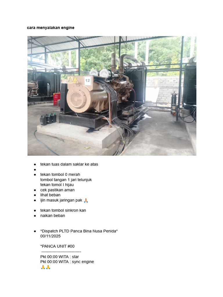 Cara Menyalakan Engine PLTD | PDF