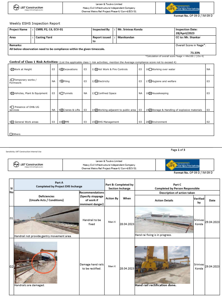IM 09 D EHS Inspection Rpt - 28th April 2023 Weekly | PDF