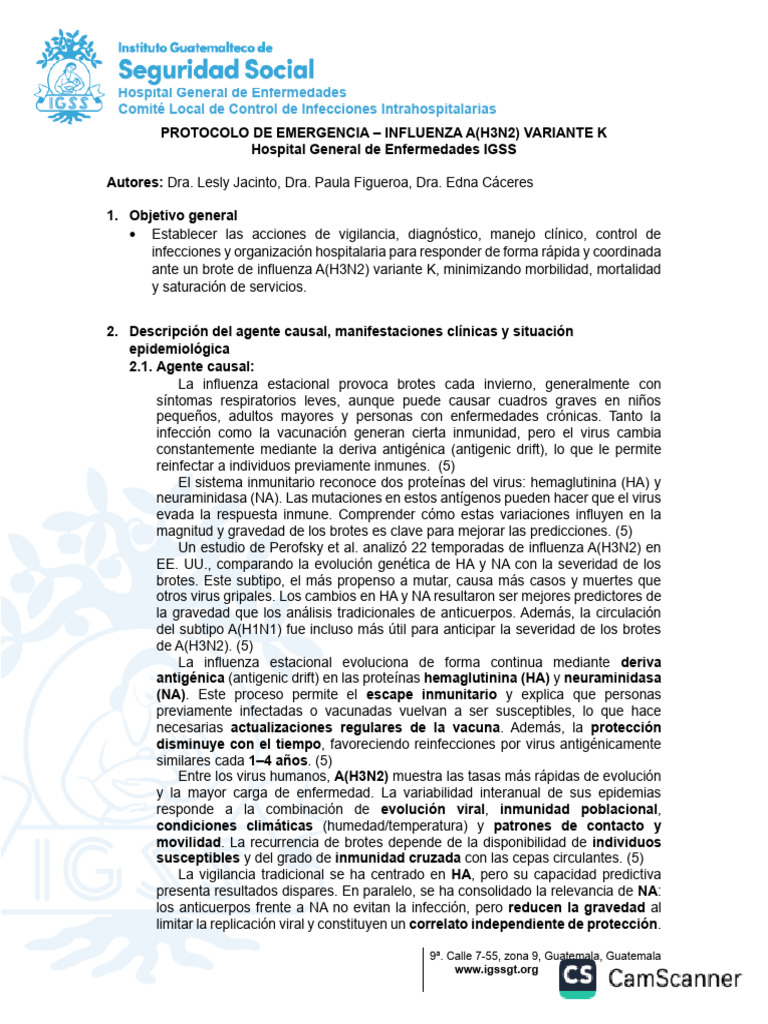 Protocolo de Influeza IGSS H3 N2 Con Fomato | PDF | Influenza | Virus ...