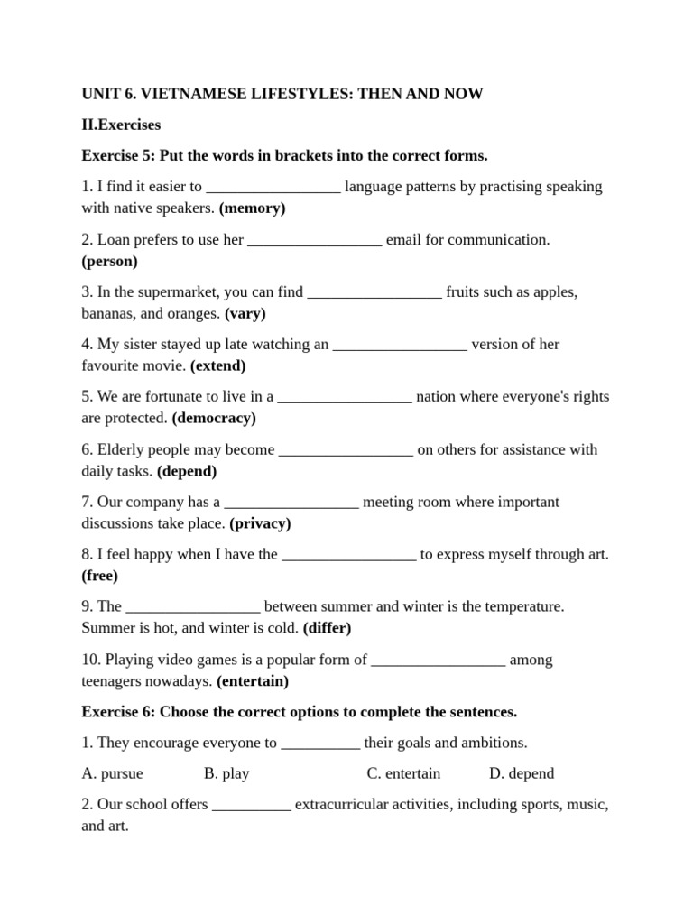 Vietnamese Lifestyles: Exercises and Insights | PDF | Fast Food ...