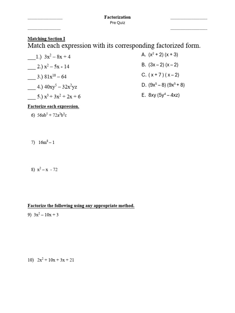 Factorization Practice and Quiz | PDF