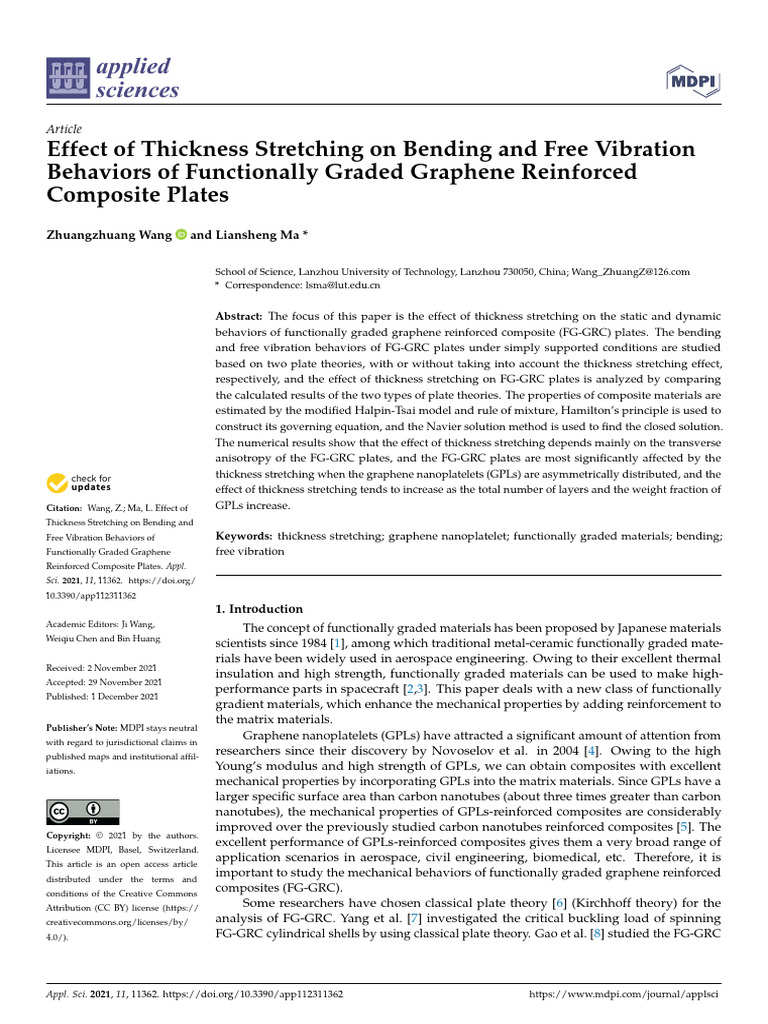 Thickness Stretching in FG-GRC Plates | PDF | Bending | Composite Material