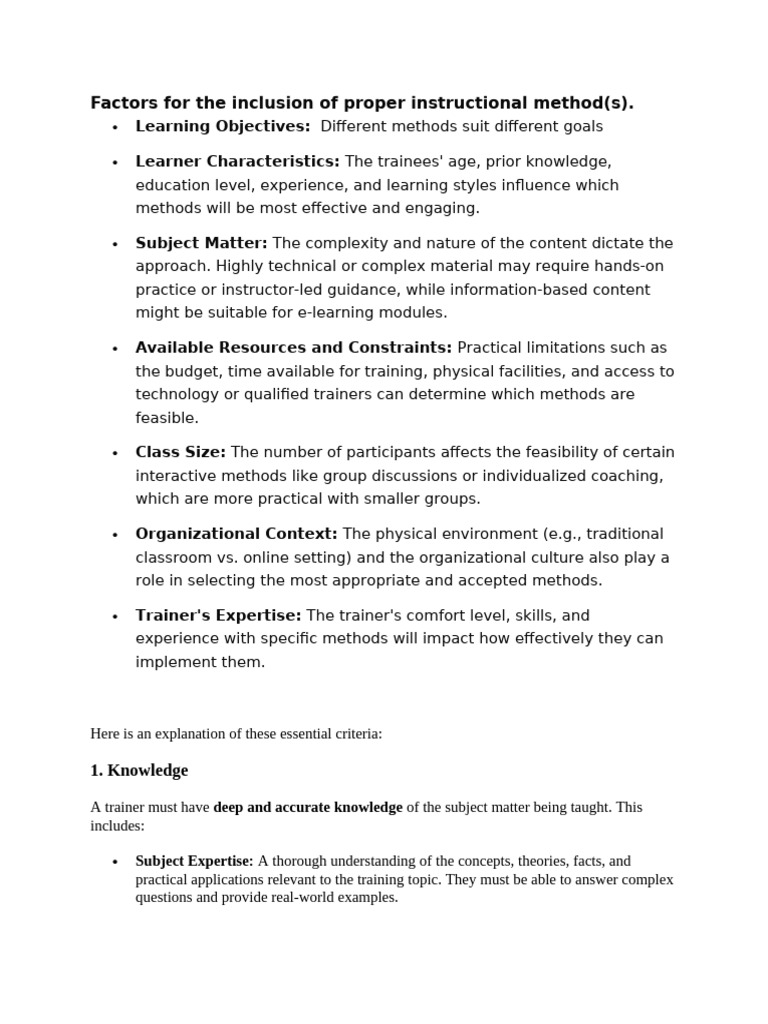 Criteria for Effective Instructional Methods | PDF | Learning | Knowledge