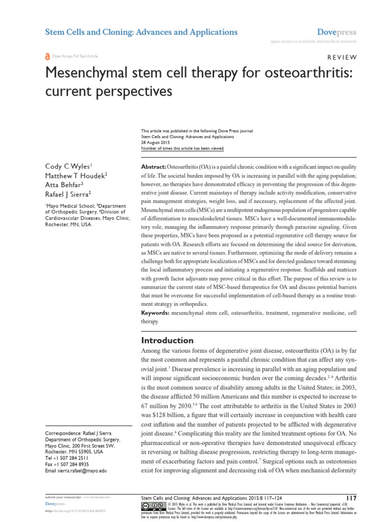 MSC Therapy for Osteoarthritis Insights | PDF | Mesenchymal Stem Cell ...