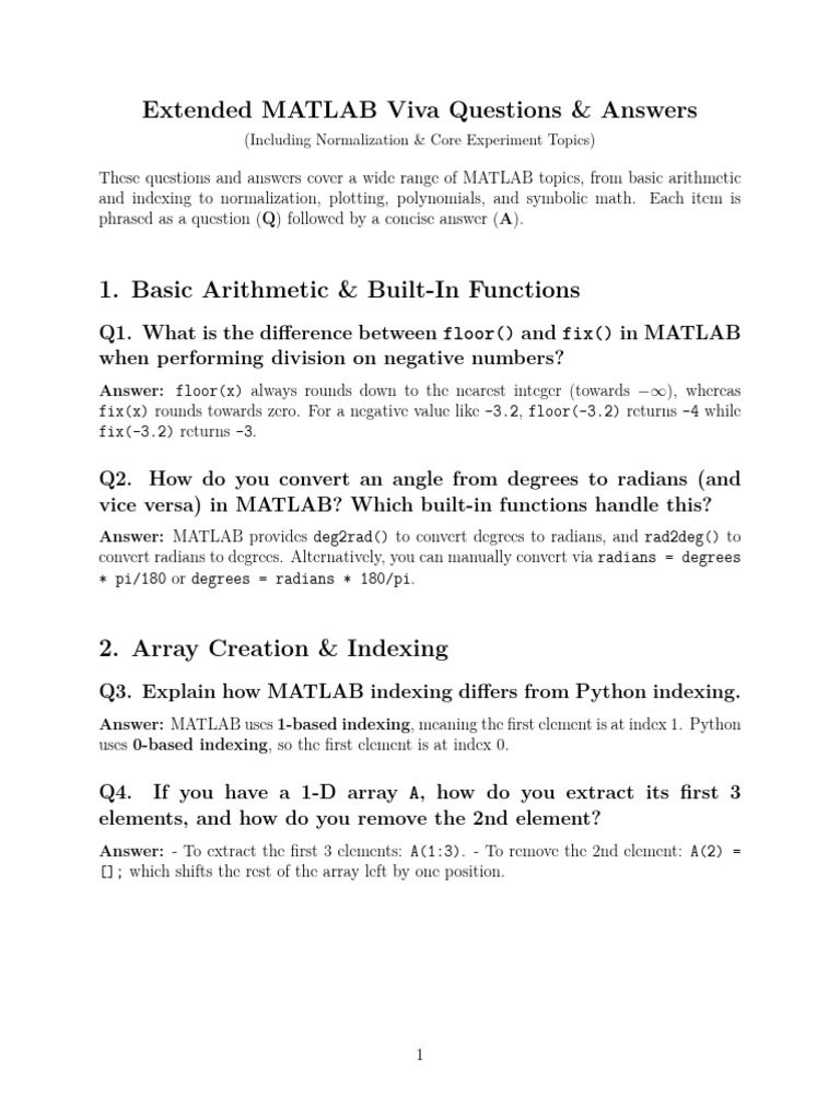 MATLAB Viva Questions & Answers Guide | PDF | Matrix (Mathematics) | Matlab