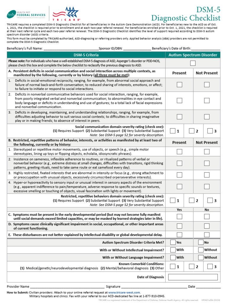 DSM-5 Autism Diagnostic Checklist | PDF