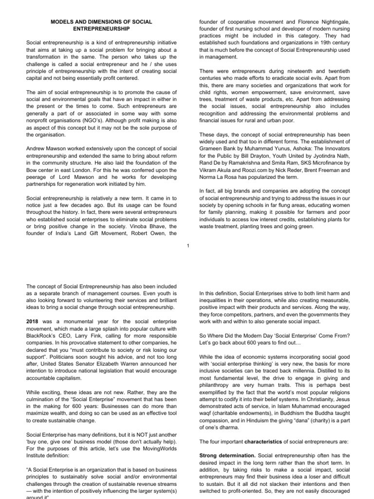 Social Entrepreneurship Models Explained | PDF | Social ...